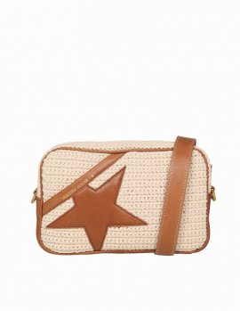 Star Bag In Crochet Fabric And Leather In Beige/brown