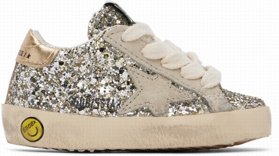 Baby Silver Super-star Sneakers In Platinum/ivory/gold