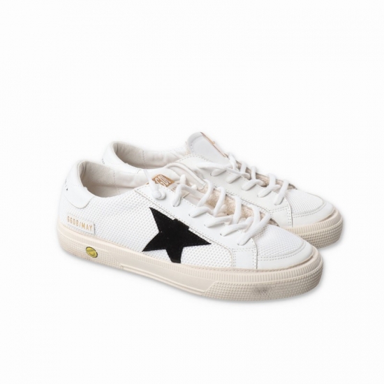 White Leather Teen Boy Sneakers With Laces