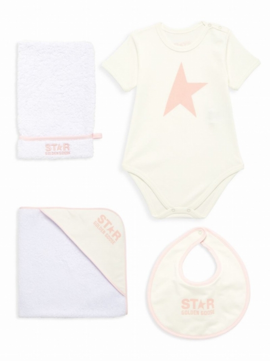 Baby Girl's 4-piece Bodysuit & Bib Bath Gift Set In White Pink