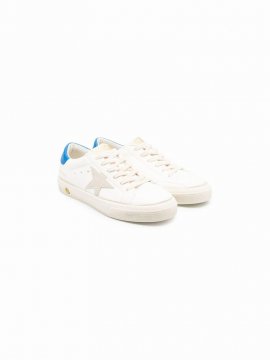 Kids' May Nappa Upper Suede Star Leather Heel In Cream Ivory Blue