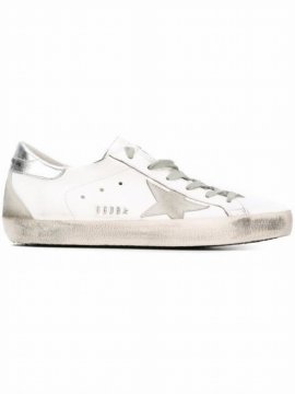 Superstar Distressed Metallic Leather And Suede Sneakers In White