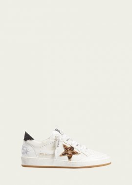 Ball Star Leopard Leather Sneakers In Whitebeige Brown