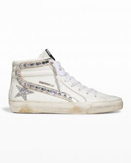 Slide Crystal Leather Mid Sneakers In White