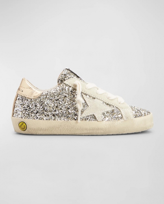 Girl's Super-star Lace Up Glitter Sneakers, Toddler/kids In Platinumivorygold