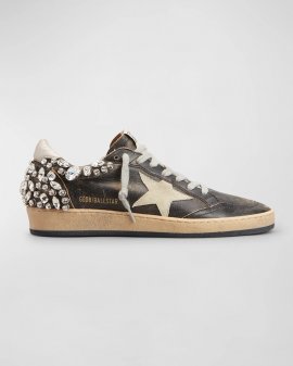 Ballstar Crystal Leather Low-top Sneakers In Black Ivory Sand