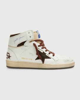Men's Sky Star Leather High-top Sneakers In White/beige/choco