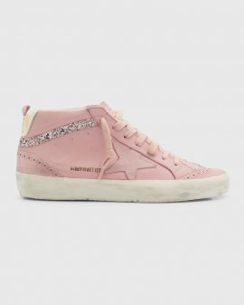 Mid Star Leather Glitter Wing-tip Sneakers In Ancient Pink Elde